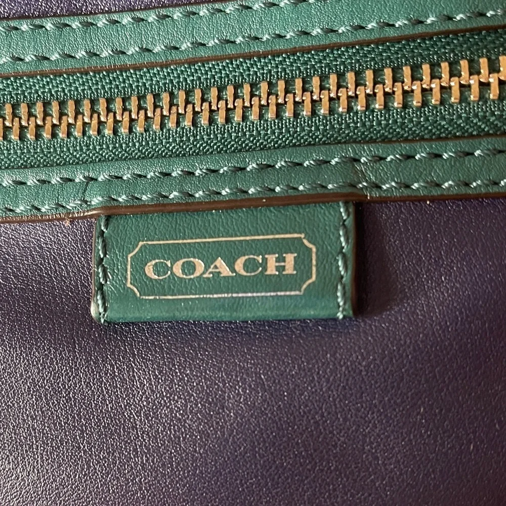 Coach Daisy Spectator Navy Green and Beige Leather Shoulder Bag by Coach F1340